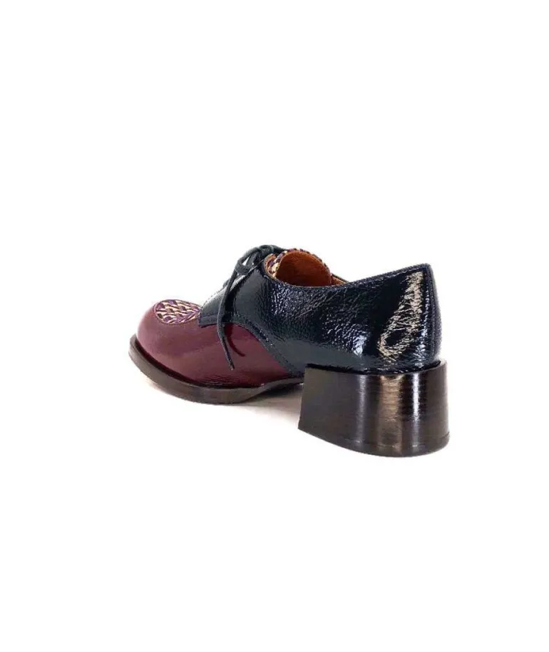 Chie Mihara Trudu Cuir Vernis Purple, Vert & Toile Satin Imprimee