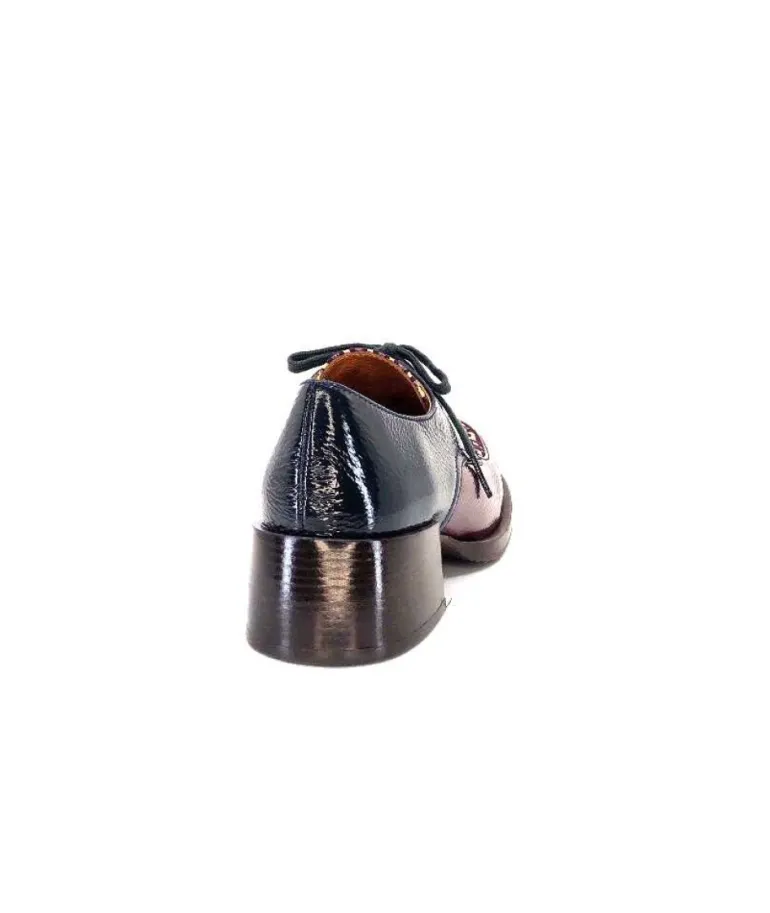 Chie Mihara Trudu Cuir Vernis Purple, Vert & Toile Satin Imprimee