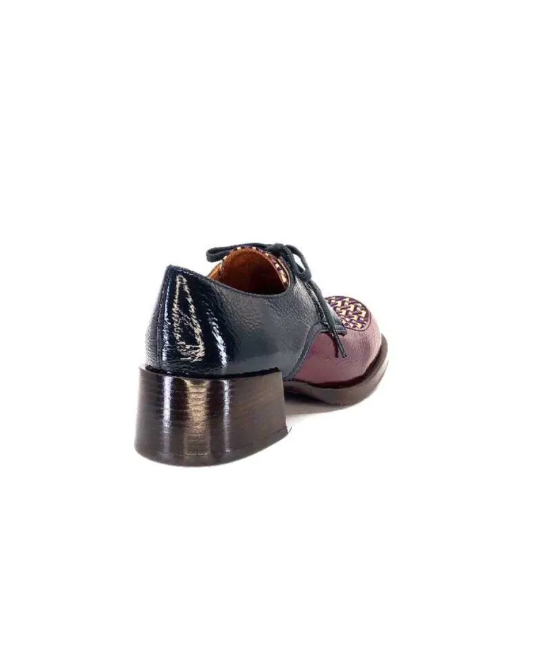 Chie Mihara Trudu Cuir Vernis Purple, Vert & Toile Satin Imprimee
