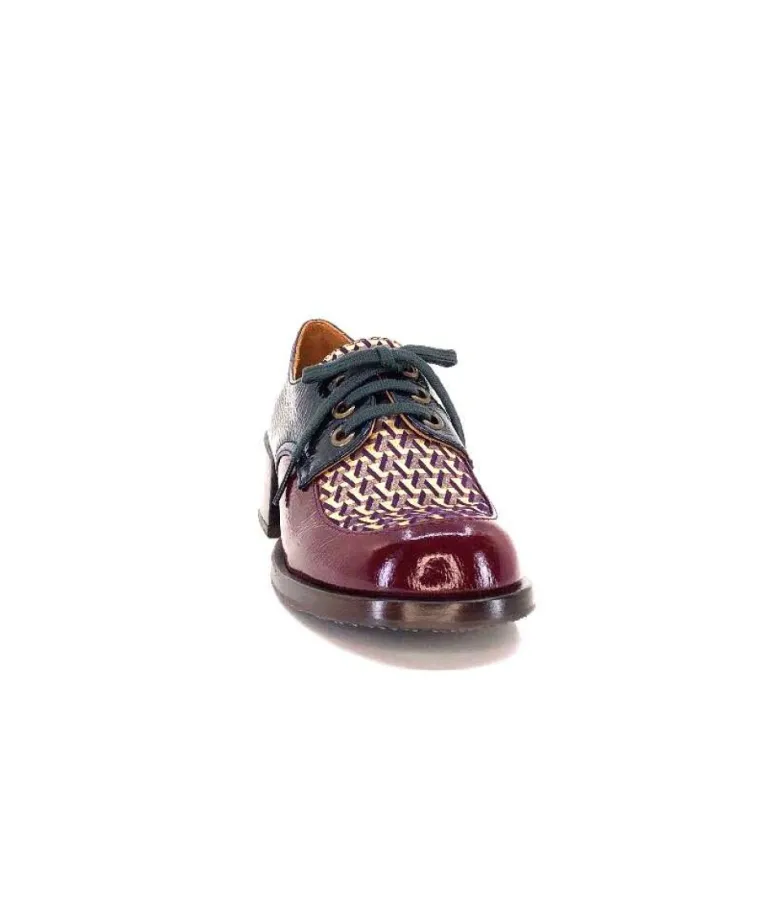Chie Mihara Trudu Cuir Vernis Purple, Vert & Toile Satin Imprimee