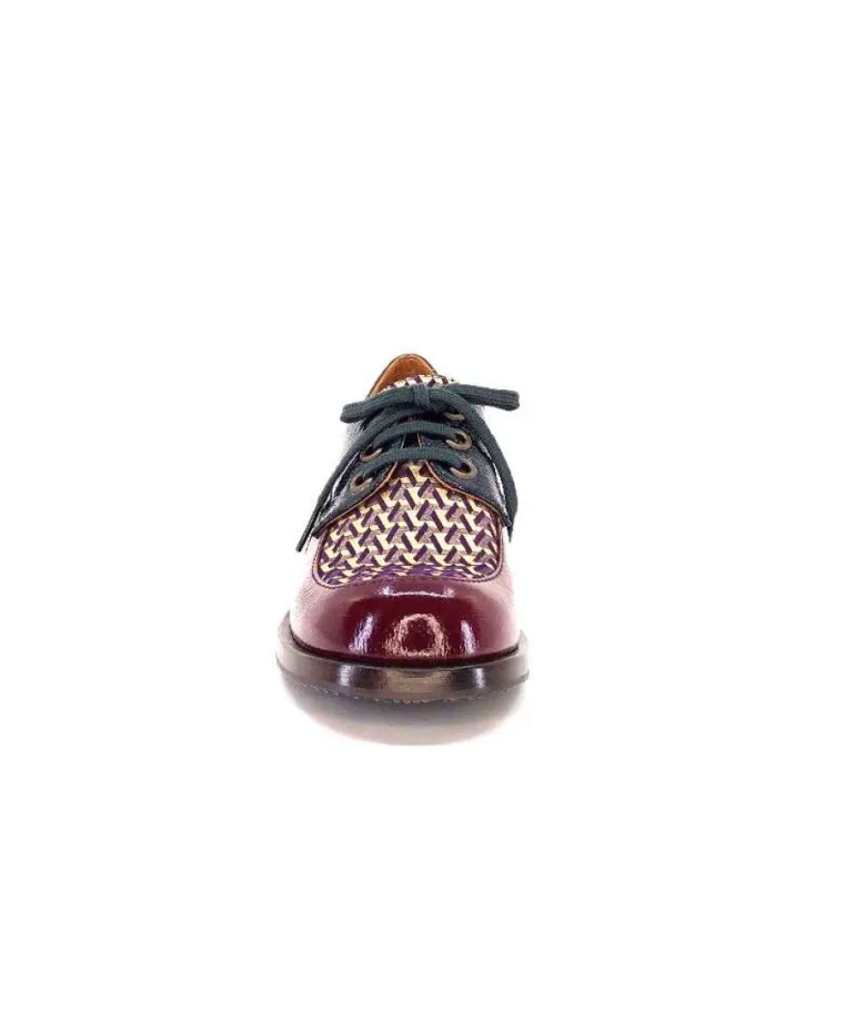 Chie Mihara Trudu Cuir Vernis Purple, Vert & Toile Satin Imprimee