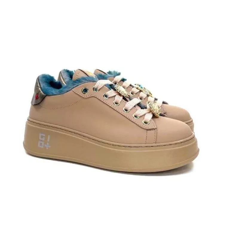 Giopiu Pia 82 Cuir Nude Fourrure Turquoise