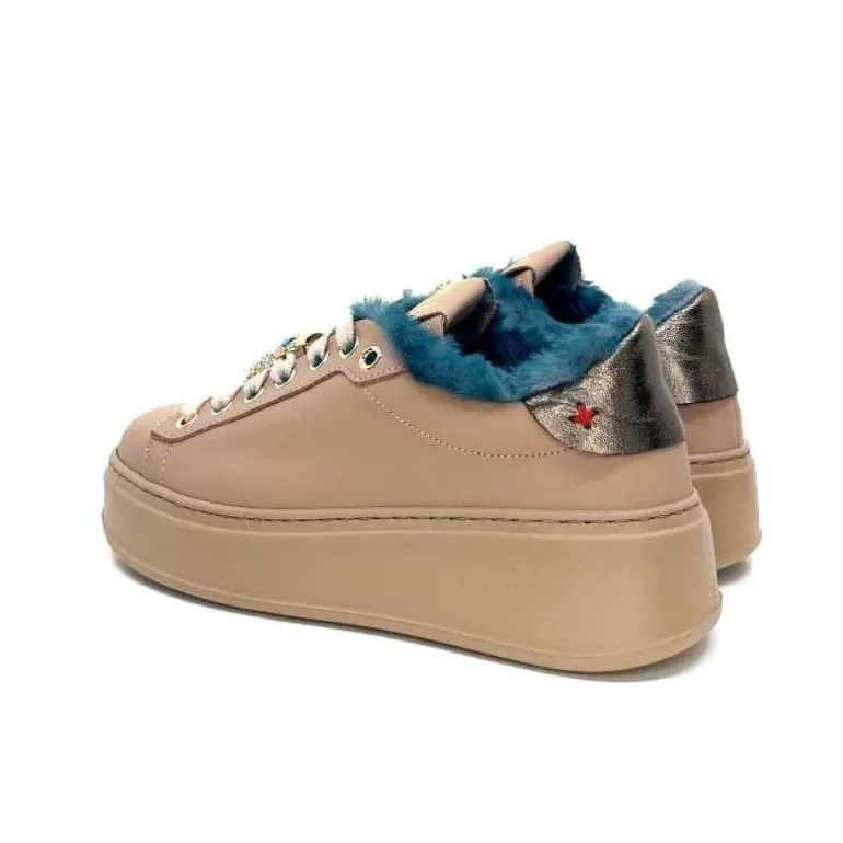 Giopiu Pia 82 Cuir Nude Fourrure Turquoise