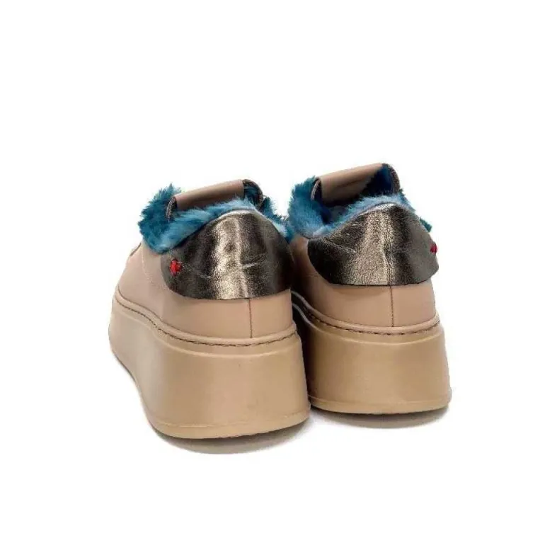Giopiu Pia 82 Cuir Nude Fourrure Turquoise