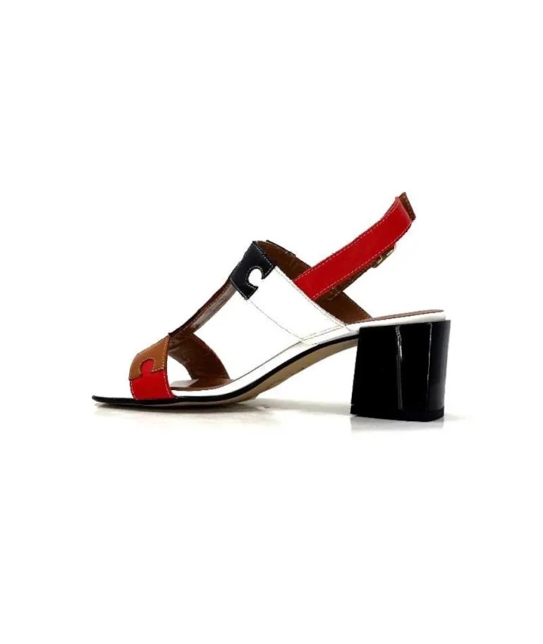 Ivoire F2105 Sardegna Cuir Blanc, Marron, Rouge & Noir
