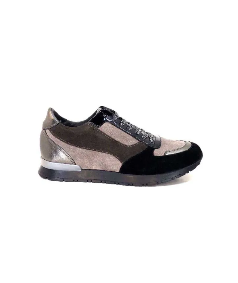 Reqins Electra Mix Daim Noir, Gris Cuir Acier & Cuir Vernis Noir