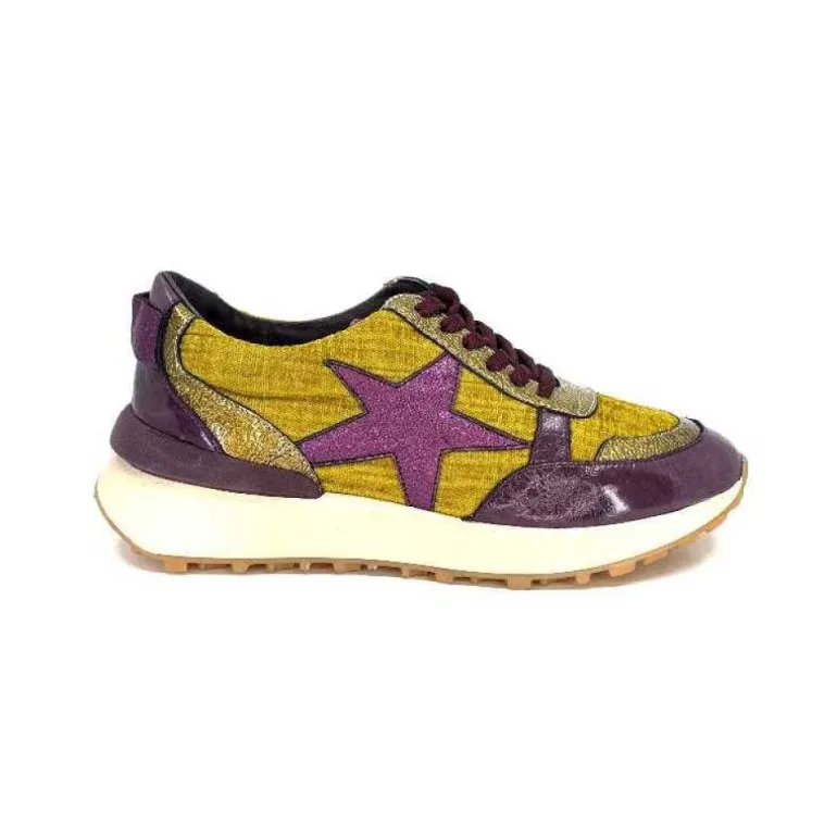 Reqins Urania Mix Cuir Violet Textile Moutarde