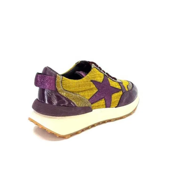 Reqins Urania Mix Cuir Violet Textile Moutarde