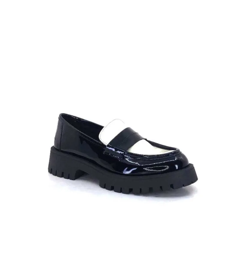 We Do 11244 Cg Cuir Noir & Vernis Blanc